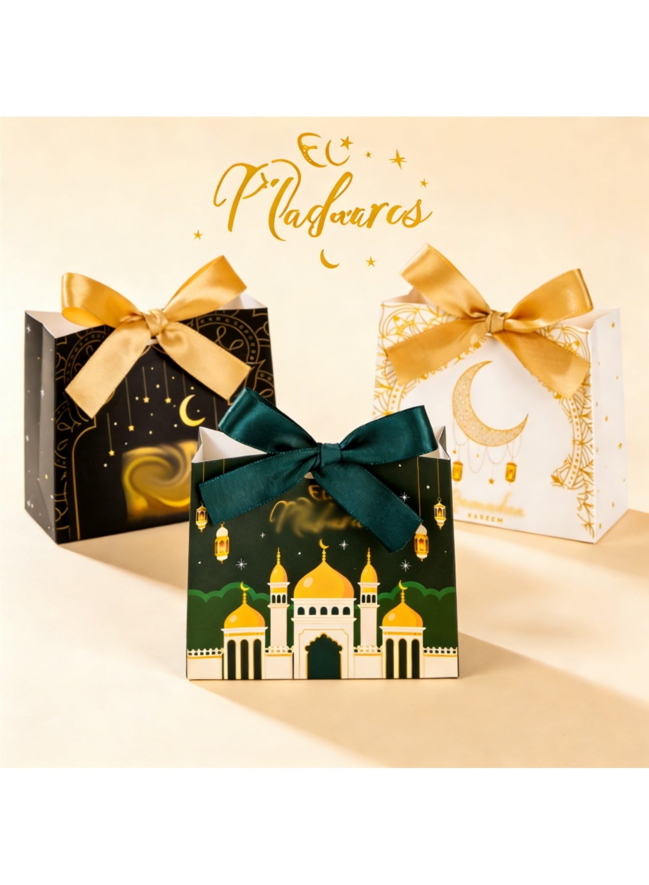 12 Pack Ramadan Eid Paper Gift Bags: 3 Styles Eid Party Decoration Paper Wrapping Bags - Prefect for Ramadan Treat Party Supplies